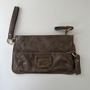Vintage Guess Y2K Gray Faux Leather Wristlet Clutch Bag